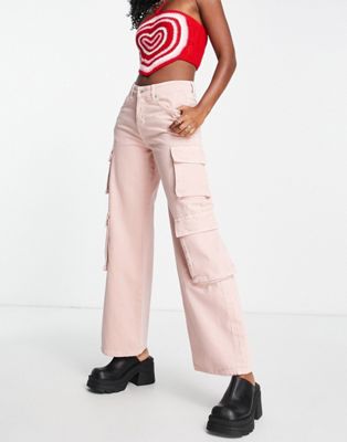The Ragged Priest wide leg relaxed cargo jeans in baby pink - ASOS Price Checker