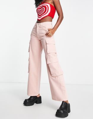 The Ragged Priest wide leg relaxed cargo jeans in baby pink - ASOS Price Checker