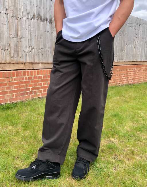 Grey Side Chain Carpenter Pants With Belt