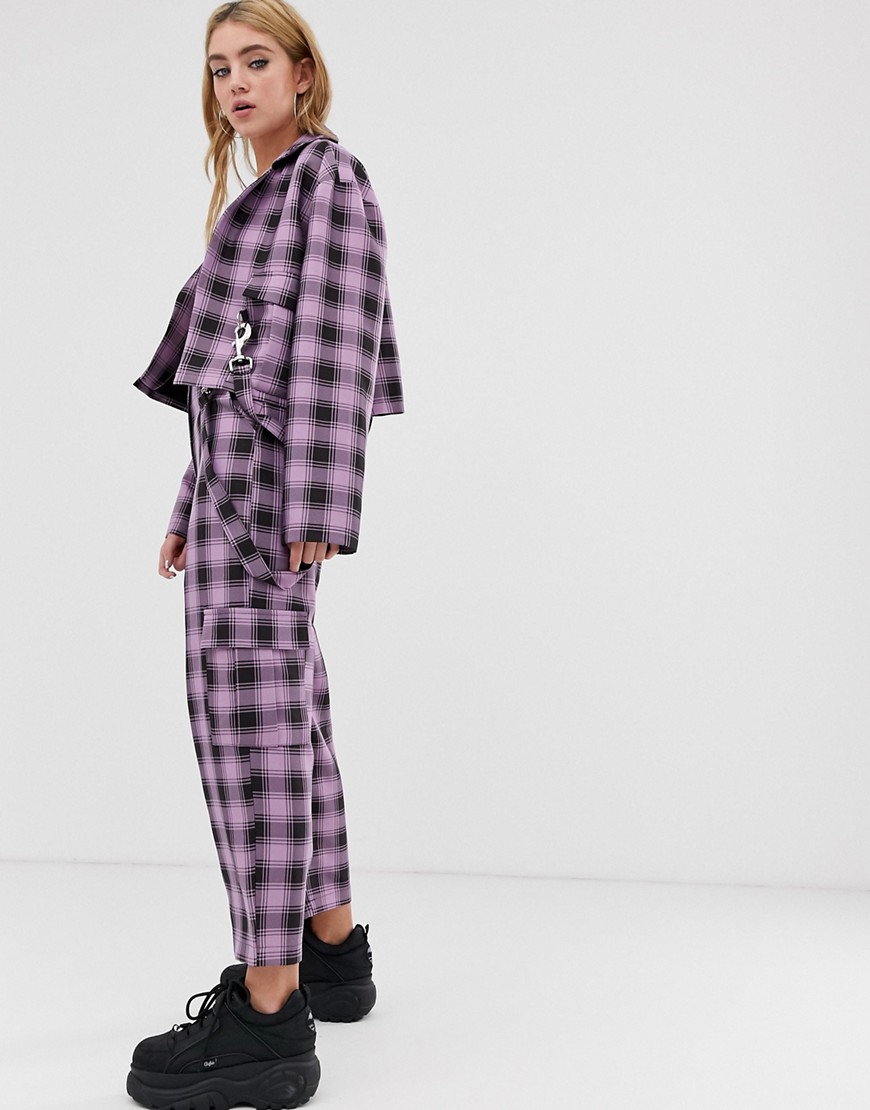 The Ragged Priest wide leg trousers in check co-ord-Purple