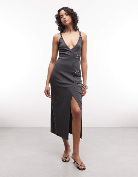 The Ragged Priest wrap clasp maxi dress in washed charcoal - view 1