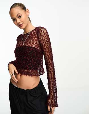 The Ragged Priest Y2K bobble sheer knit jumper in red