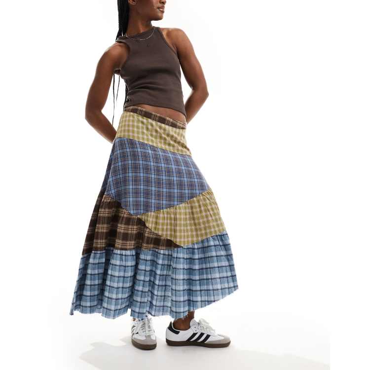 The Ragged Priest Y2K boho maxi skirt in mix check