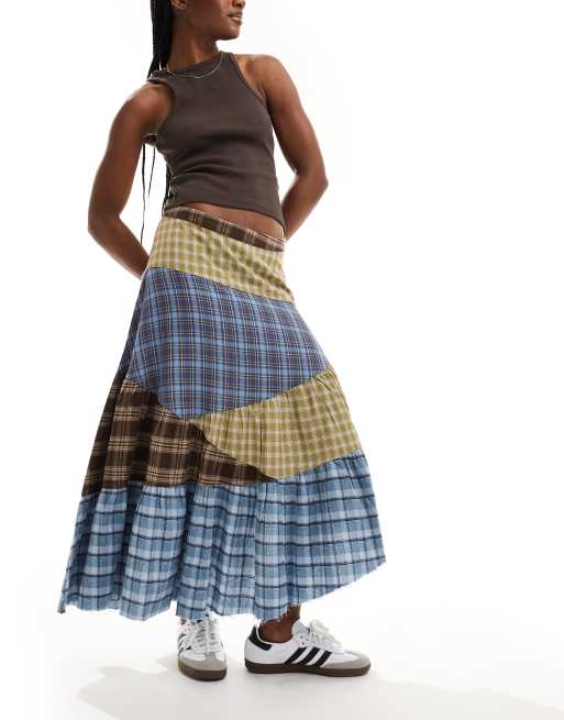 The Ragged Priest Y2K boho maxi skirt in mix check