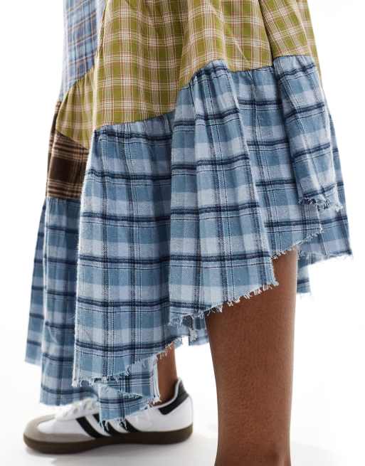 The Ragged Priest Y2K boho maxi skirt in mix check