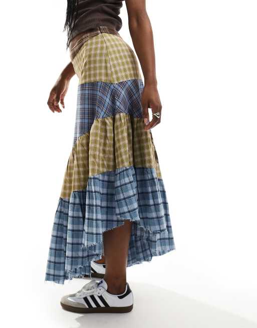 The Ragged Priest Y2K boho maxi skirt in mix check