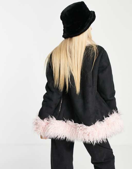 The Ragged Priest y2k coat in faux leather with contrast pink fur