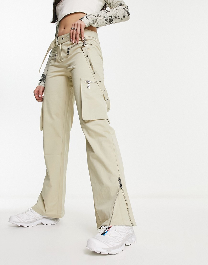 The Ragged Priest Y2K low rise utility fitted cargo trousers-Neutral