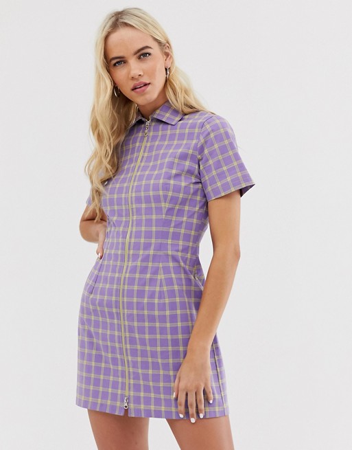 The Ragged Priest zip front shirt dress in check