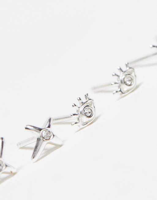 The Status Syndicate - Orecchini a bottone in argento sterling con charm a croce , 3 di 4