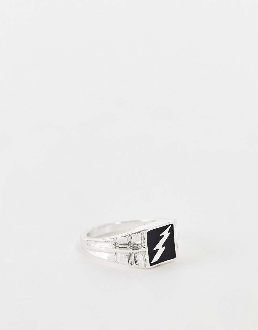 The Status Syndicate ring with lightening bolt in silver