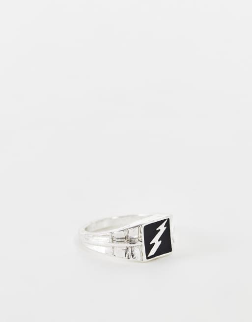 The Status Syndicate ring with lightning bolt in silver