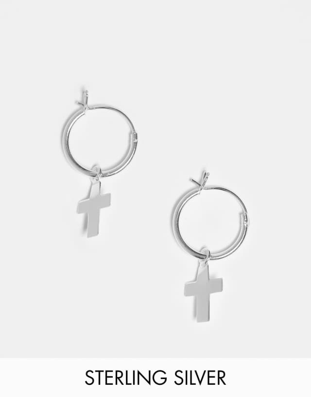 The Status Syndicate sterling silver cross hoop earrings