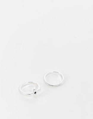 The Status Syndicate The Status Syndicate two pack rings with jet stone and rope textured in silver