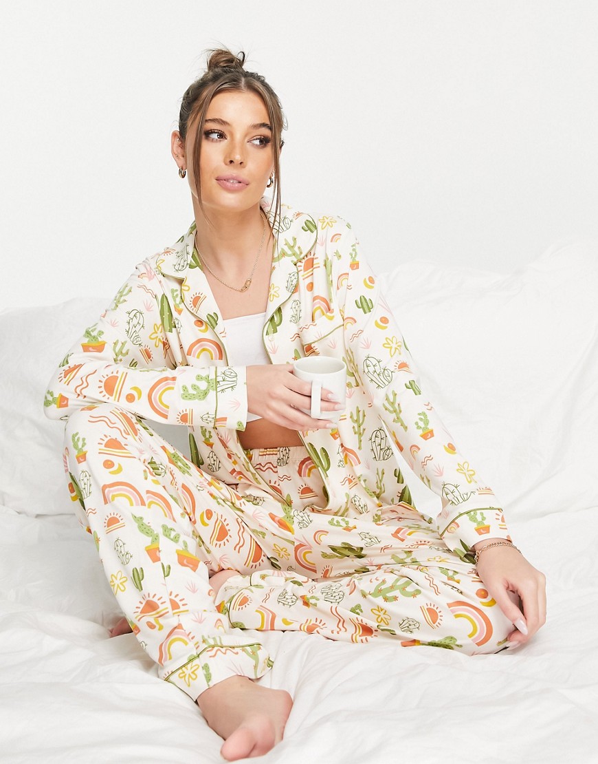 The Wellness Project cactus desert long pajama set in cream-Neutral