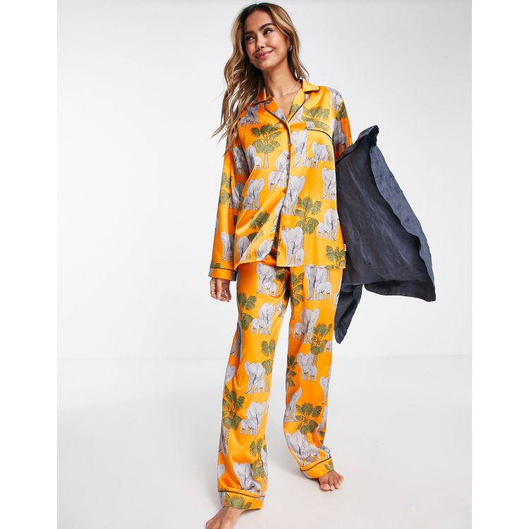 The Wellness Project elephant long pajama set in orange