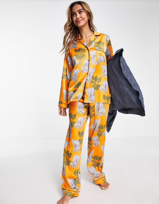 The Wellness Project elephant long pajama set in orange