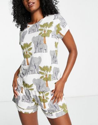 The Wellness Project elephant t-shirt and short pyjama set in cream