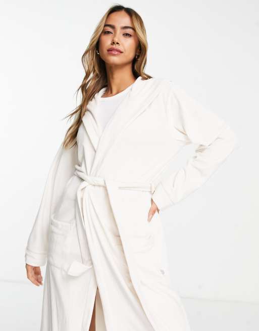 knee length dresses for ladies White Hooded Bath Robe