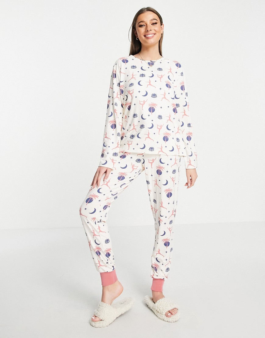 The Wellness Project long pajama set in pink yoga print