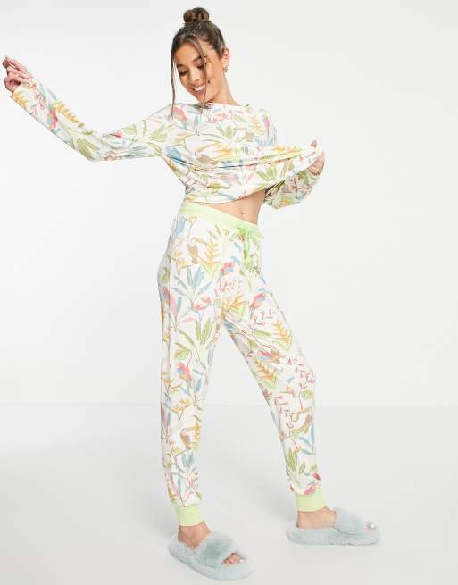 The Wellness Project long pyjama set in multi abstract print