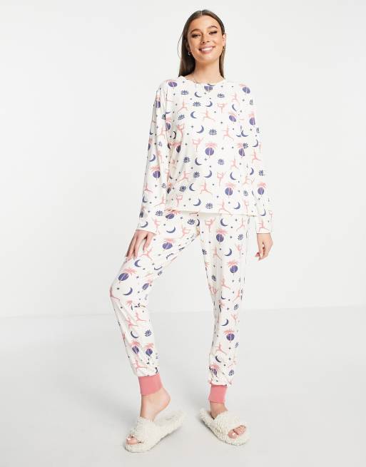 The Wellness Project long pyjama set in pink yoga print | ASOS