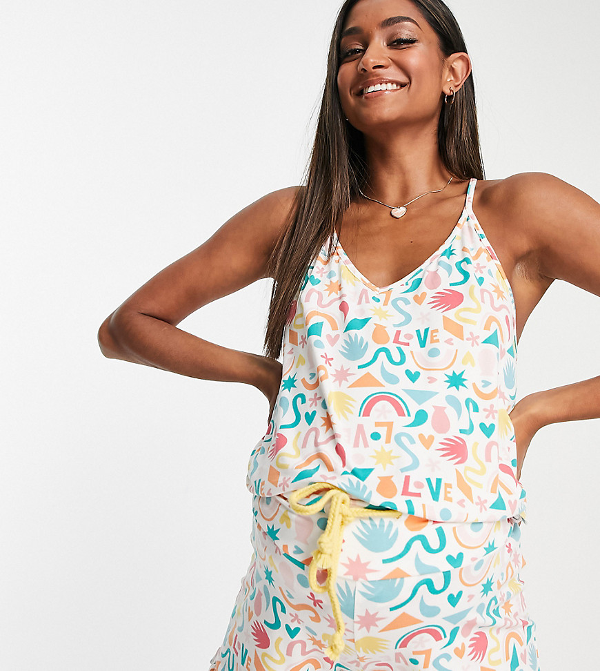 The Wellness Project Maternity cami and short pajama set in multi abstract print