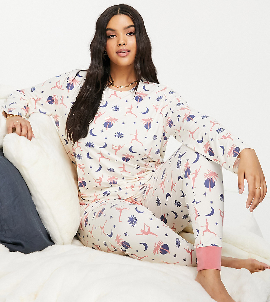 The Wellness Project Plus long pajama set in pink yoga print
