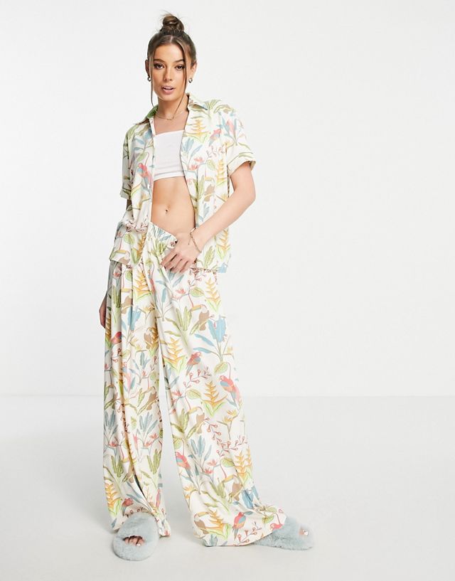 The Wellness Project wide leg pajama set in exotic bird print