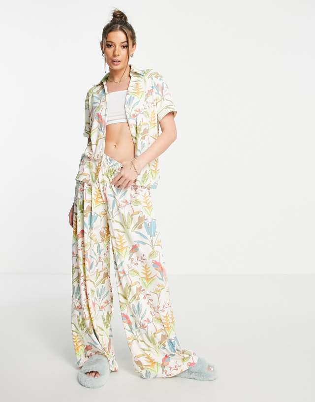 The Wellness Project wide leg pajama set in exotic bird print