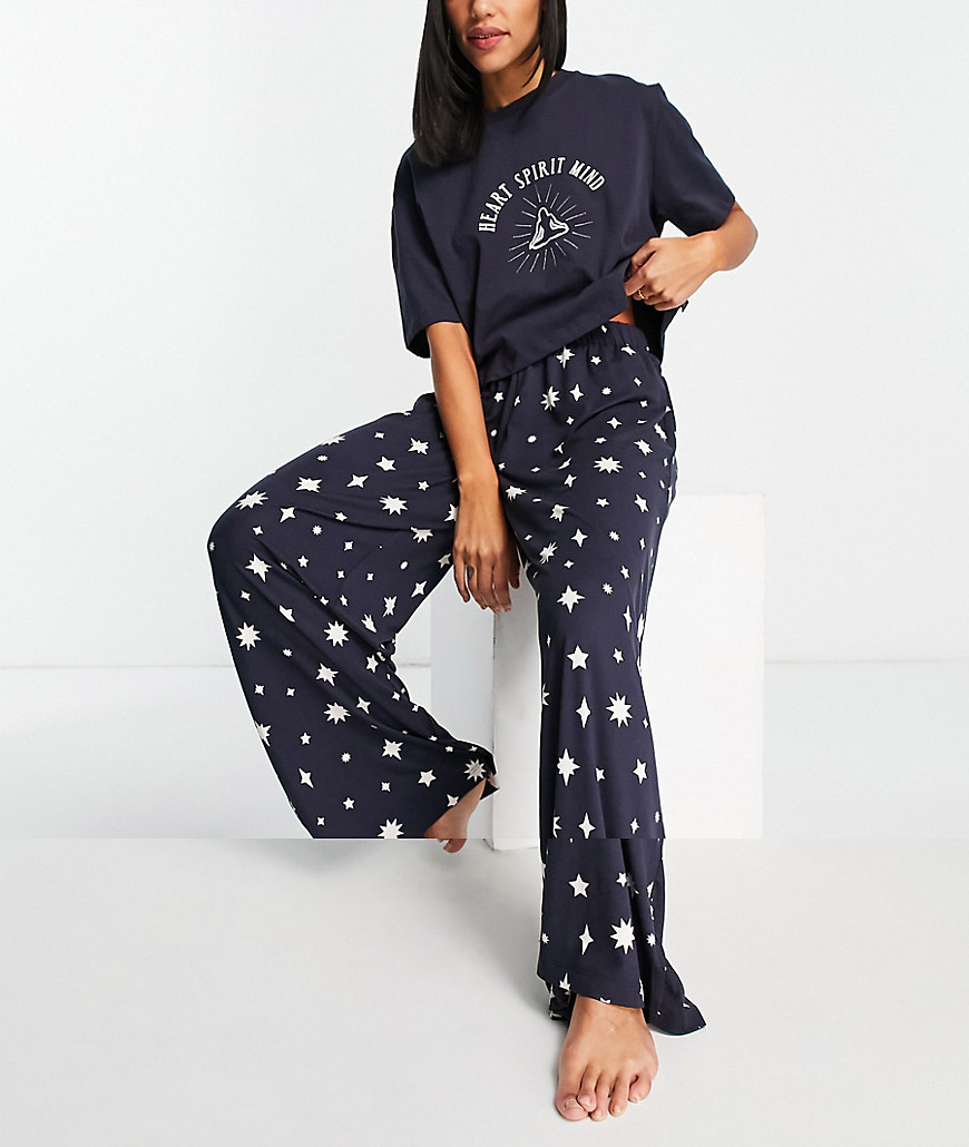 The Wellness Project x Chelsea Peers heart spirit mind pajamas in navy
