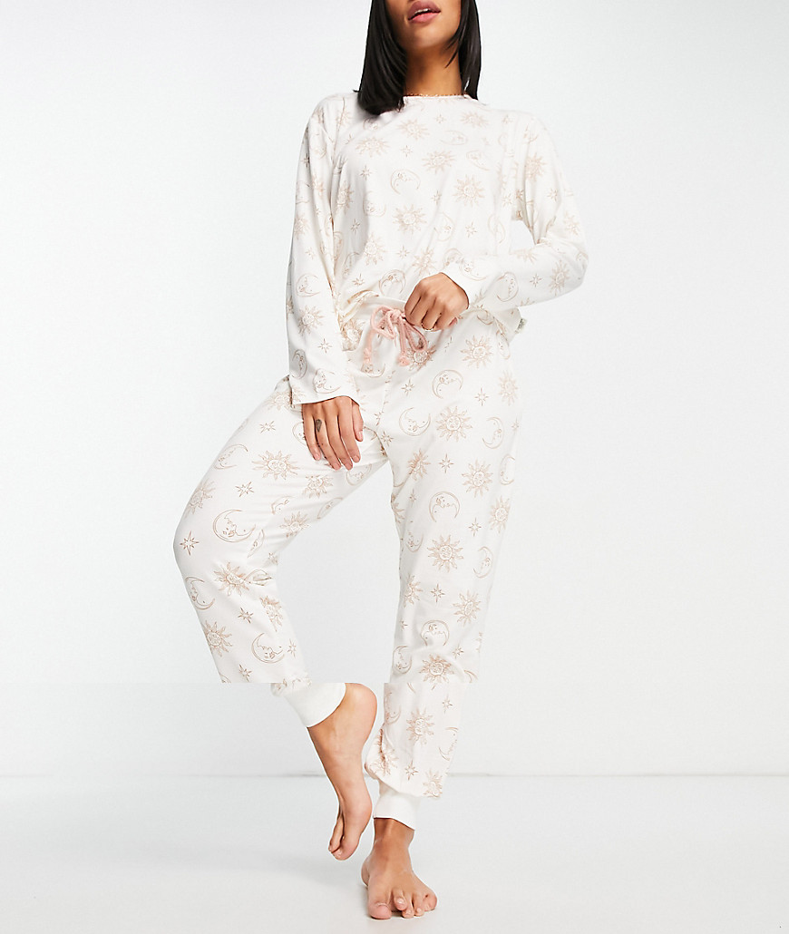 The Wellness Project x Chelsea Peers long pajamas in mystic moon foil print-White