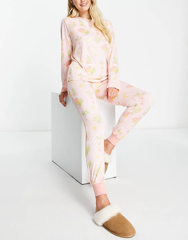 The Wellness Project - x chelsea peers long pyjama set in light pink print