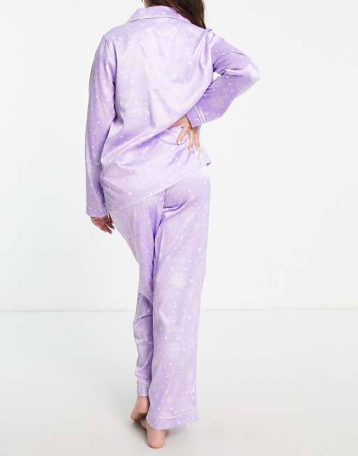 The Wellness Project x Chelsea Peers Petite satin long pyjamas in lilac celestial print, 2 of 4