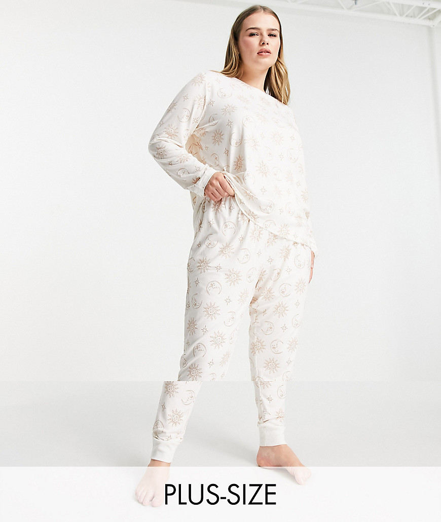 The Wellness Project x Chelsea Peers Plus long pajamas in mystic moon foil print-White