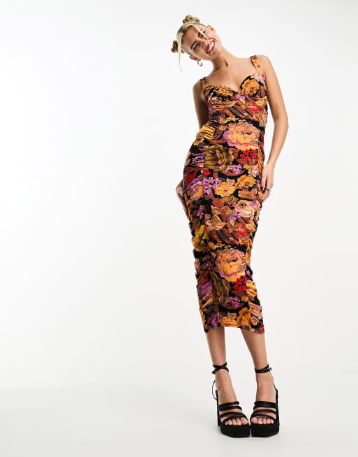 This Girl I Know ruched bodycon dress in floral print
