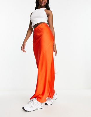 This Girl I Know satin bias cut maxi skirt in orange