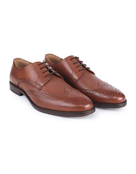 Thomas Crick Archer mens leather lace-up brogue derby shoes in tan - view 1