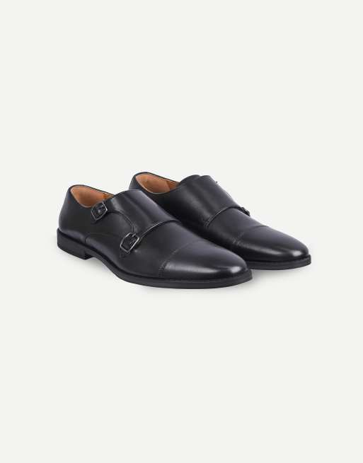 Thomas Crick Aubry leather double monk shoes in black, 2 of 7