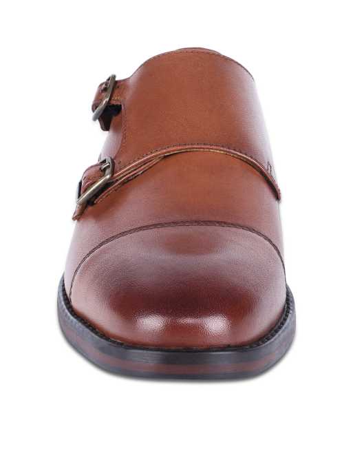 Thomas Crick Aubry mens leather double monk strap shoes in tan, 3 of 4
