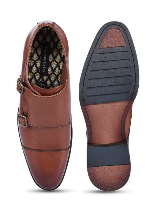 Thomas Crick Aubry mens leather double monk strap shoes in tan, 4 of 4