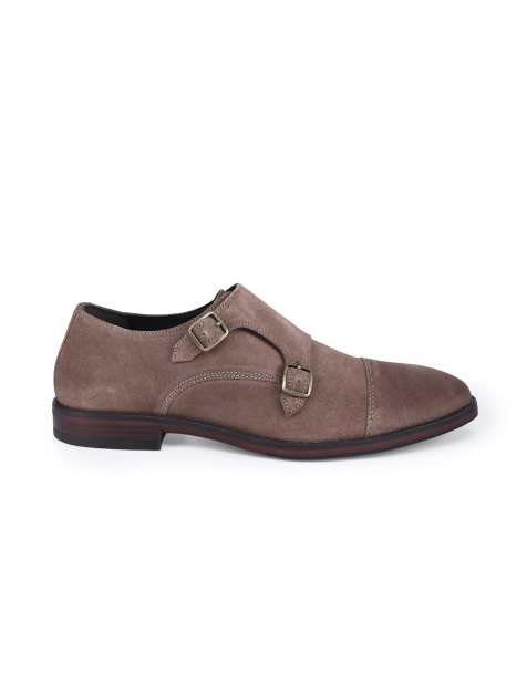 Thomas Crick Aubry mens suede leather double monk strap shoes in brown suede - view 1