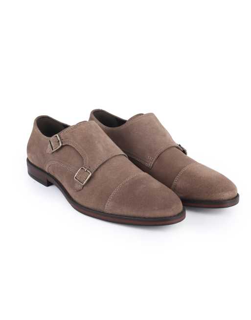 Thomas Crick Aubry mens suede leather double monk strap shoes in brown suede, 2 of 4