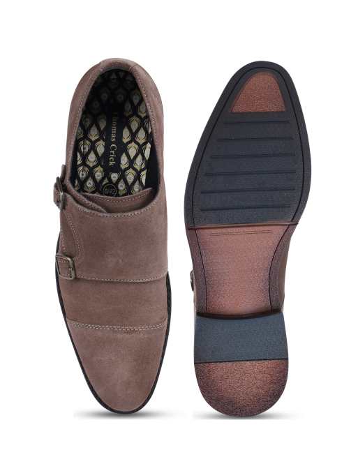 Thomas Crick Aubry mens suede leather double monk strap shoes in brown suede, 3 of 4