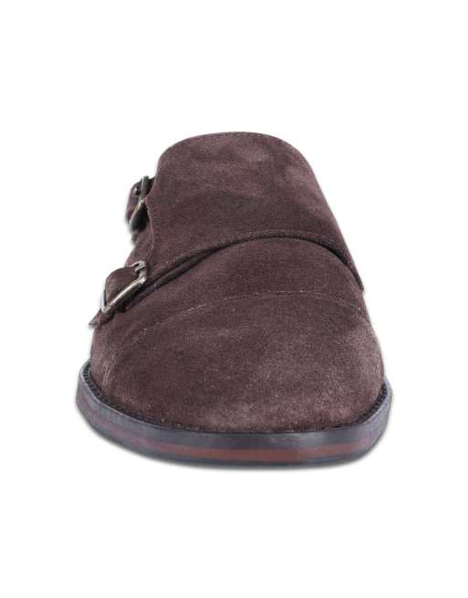 Thomas Crick Aubry mens suede leather double monk strap shoes in ebony suede, 3 of 4