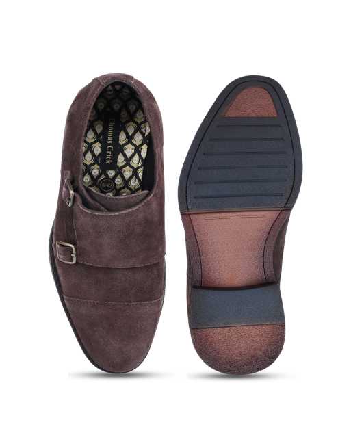 Thomas Crick Aubry mens suede leather double monk strap shoes in ebony suede, 4 of 4