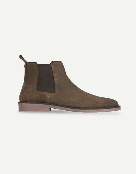 Thomas Crick Brando suede chelsea boots in olive brown - view 1