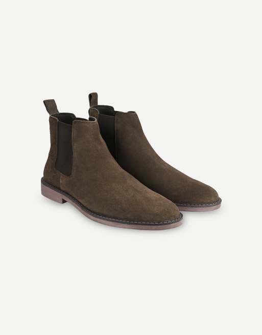 Thomas Crick Brando suede chelsea boots in olive brown, 2 of 7