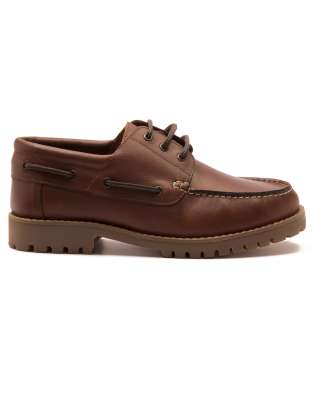 'CAPE' men's leather casual lace-up boat shoes in wood 