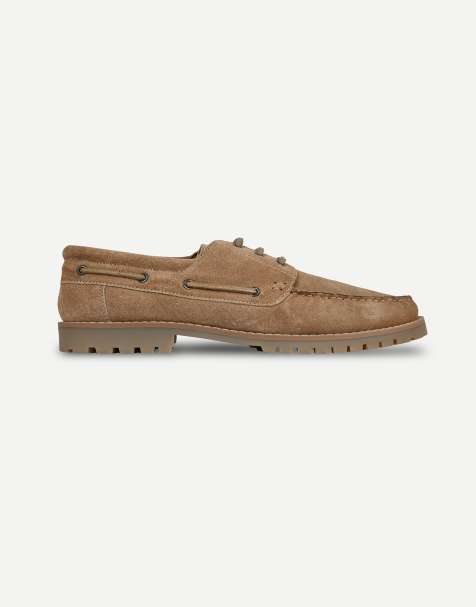 Thomas Crick Cape suede boat shoes with cleated sole in sand brown - view 1